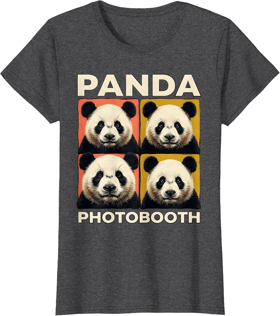 Women's Panda Photobooth Funny Animal Portrait Whimsical T-Shirt - Dark Heather Grey