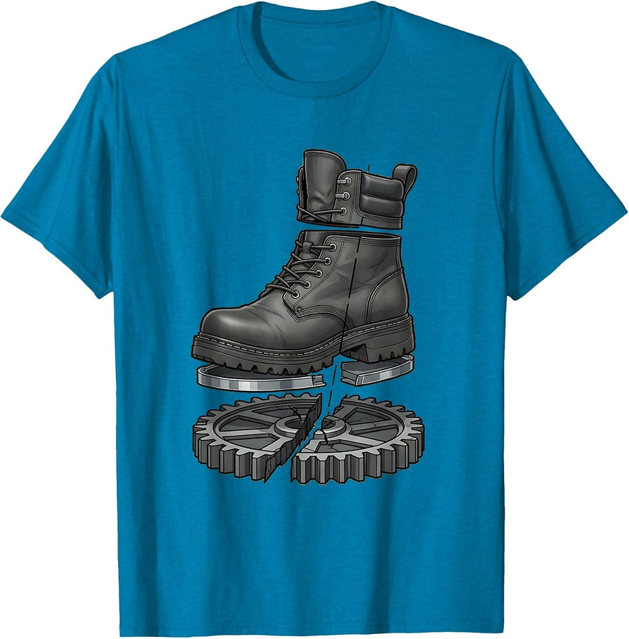 Mechanic Boot Stomping Gear Graphic Design T-Shirt - Sapphire Blue