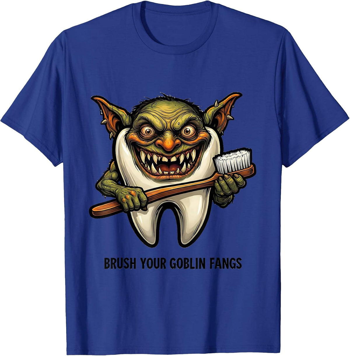 Men's Brush Your Goblin Fangs Funny Dentist Halloween Dental T-Shirt - Royal Blue