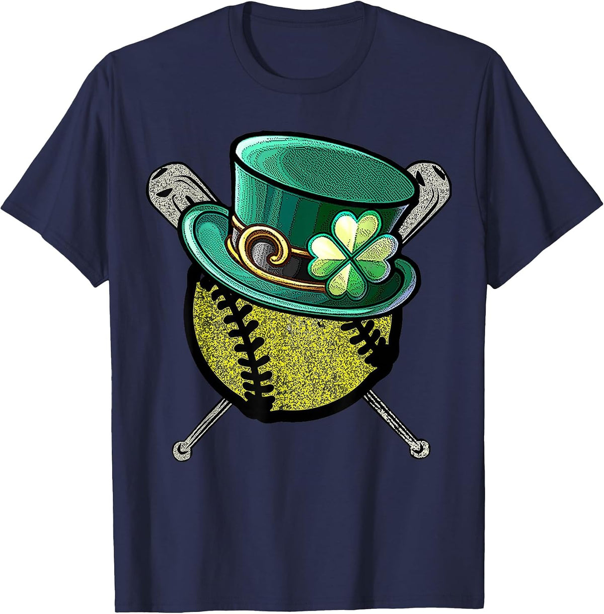 Softball Baseball Leprechaun Hat Shamrock St.Patrick's Day T-Shirt - Navy Blue