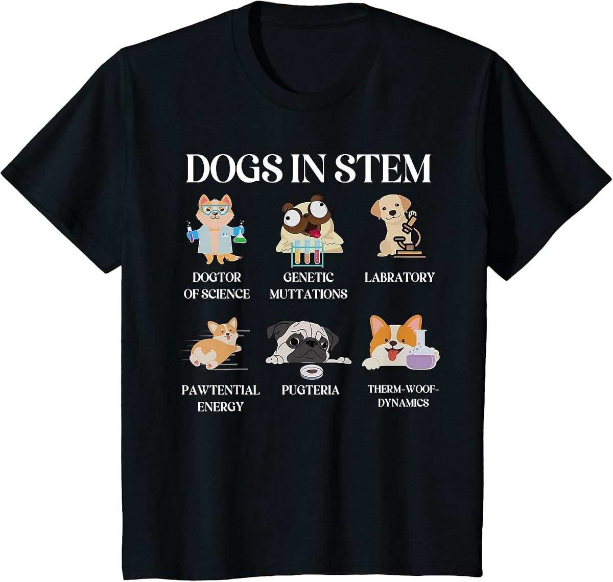 Funny Dogs in Stem Science Teacher Dog Pup Physics Chemistry T-Shirt - Black