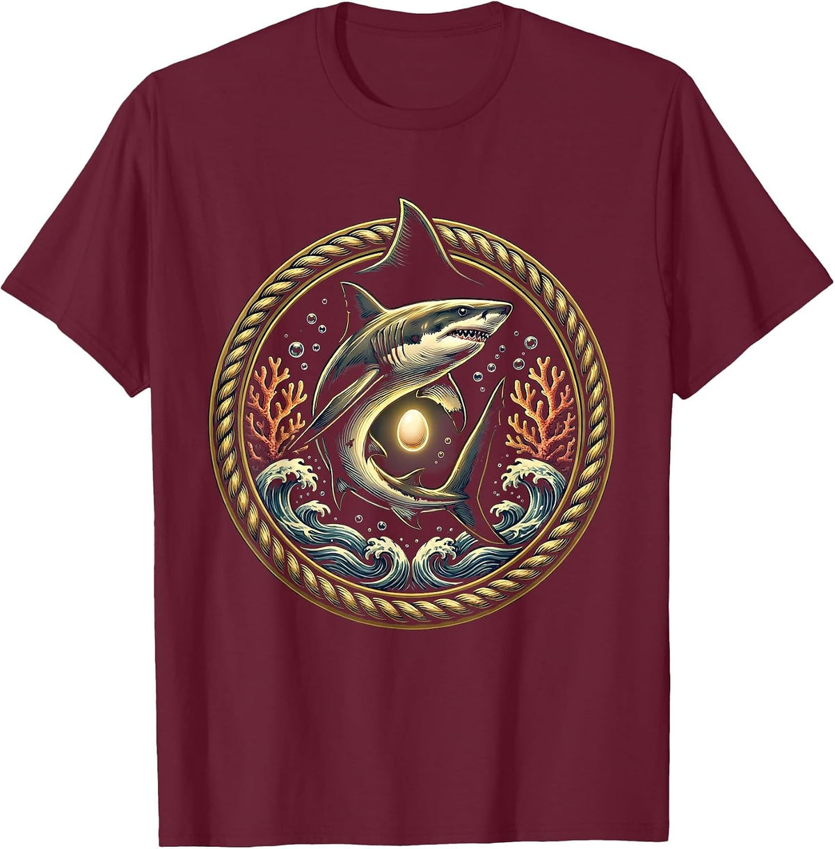 Men's Mommy Shark Glowing Deep Sea Protector T-Shirt - Burgundy