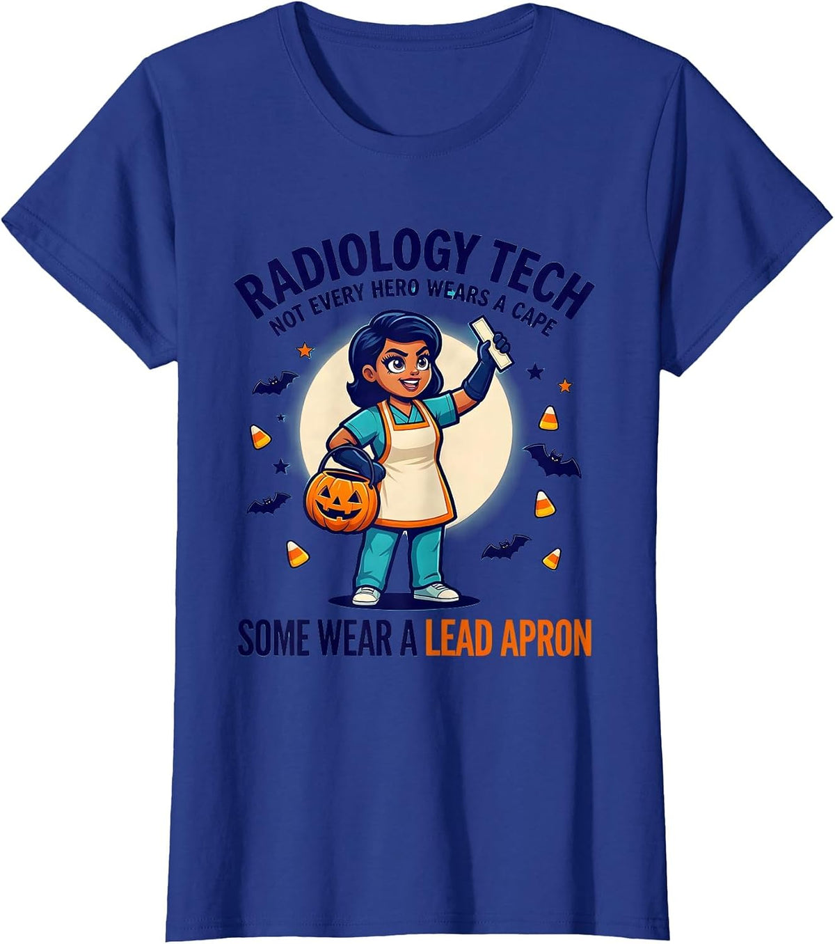 Women's Radiology Tech Hero Halloween Cartoon T-Shirt - Royal Blue