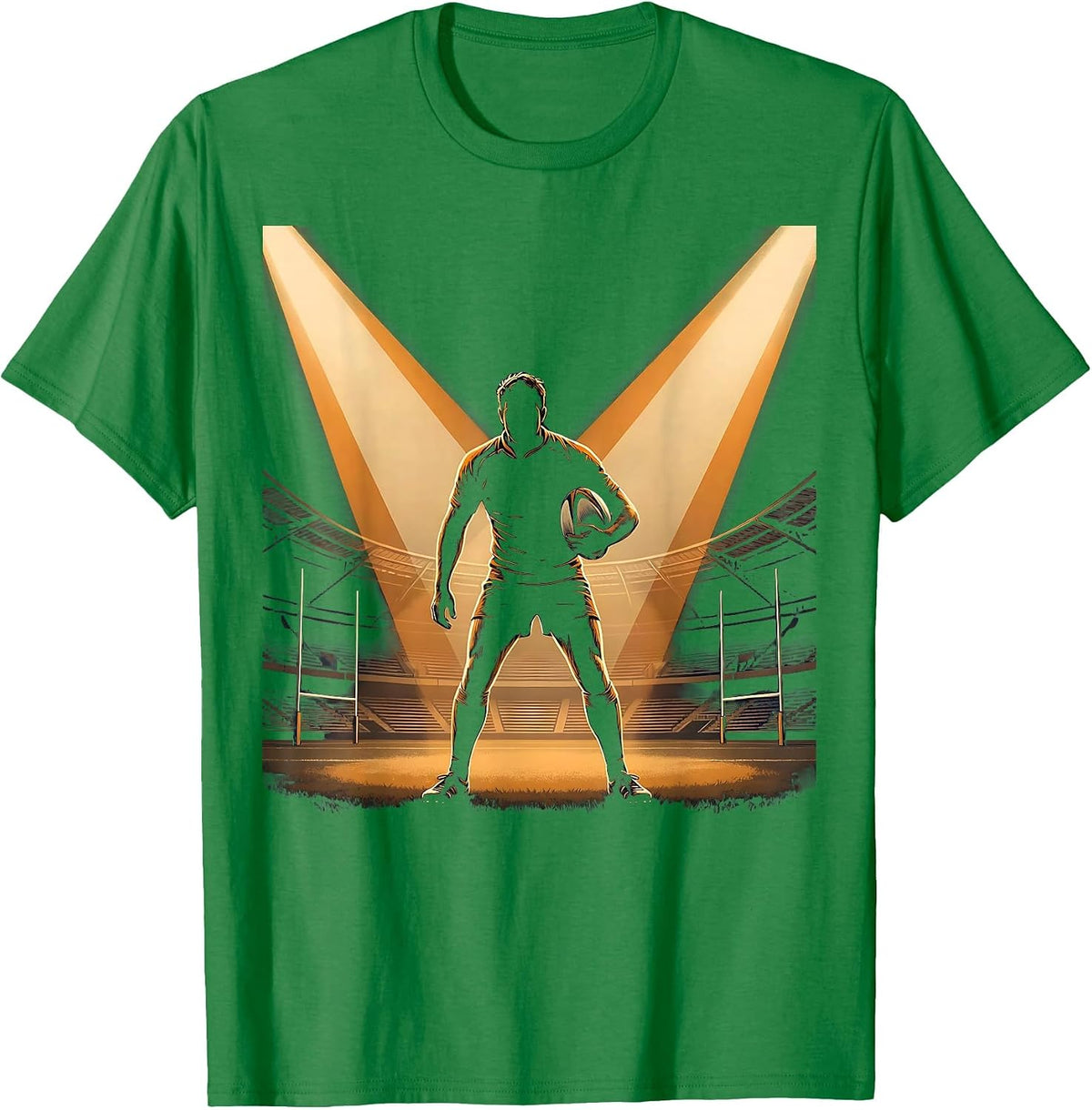 Men's Rugby Player Under Stadium Floodlights Graphic T-Shirt - Kelly Green