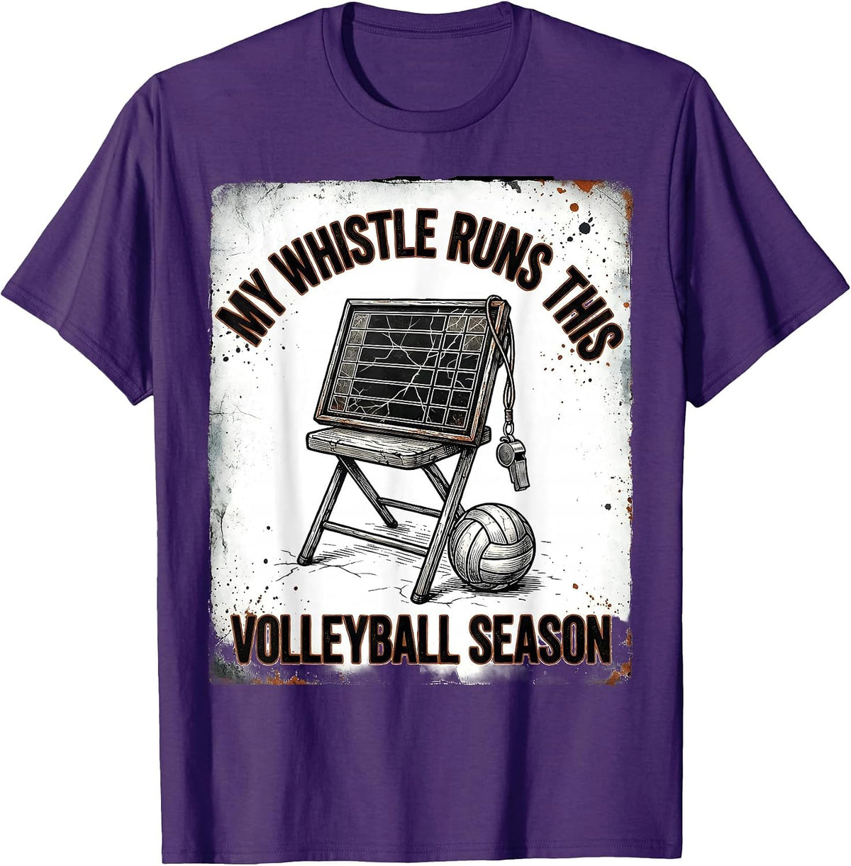 Men's My Whistle Runs This Volleyball Season Distressed Messy Bun T-Shirt - Purple
