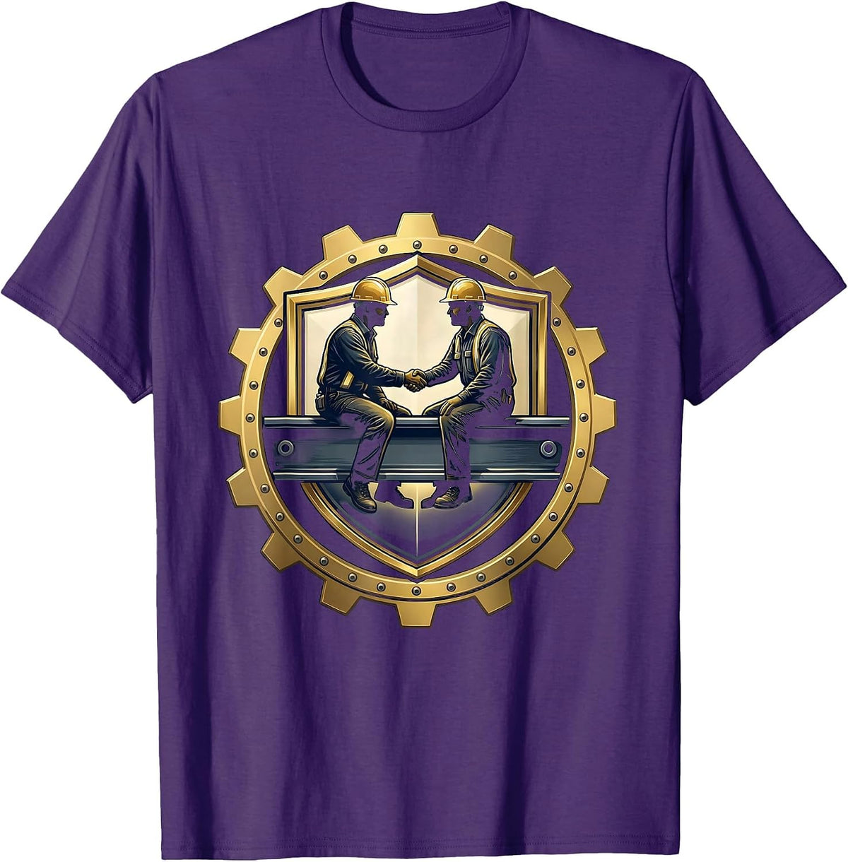 Iron Workers Handshake Steel Beam Graphic T-Shirt - Purple