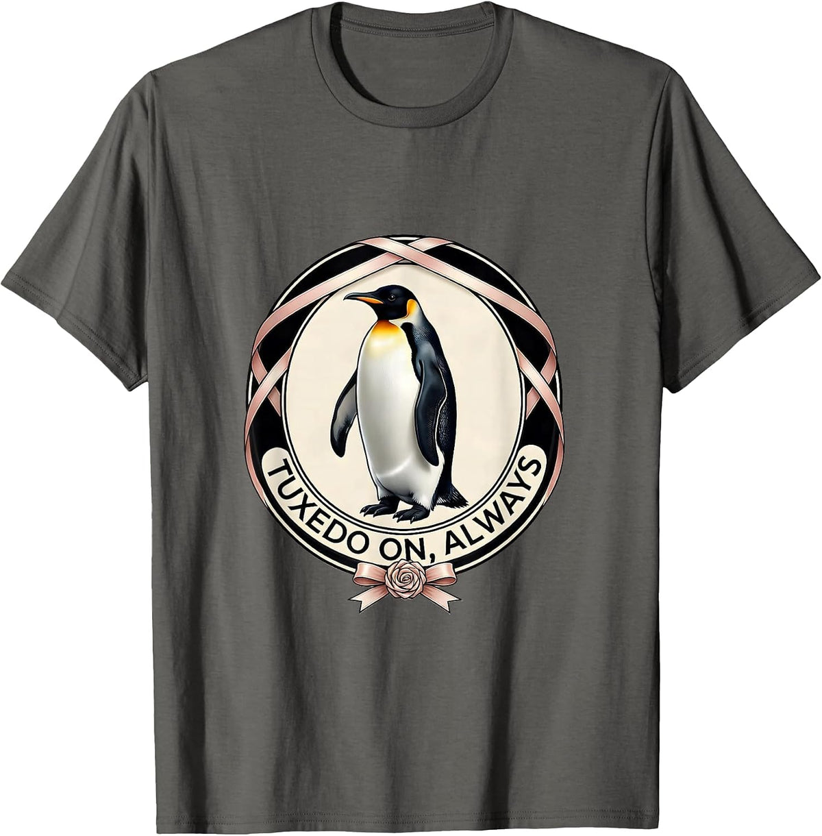Tuxedo On Always Funny Penguin Design T-Shirt - Asphalt Grey