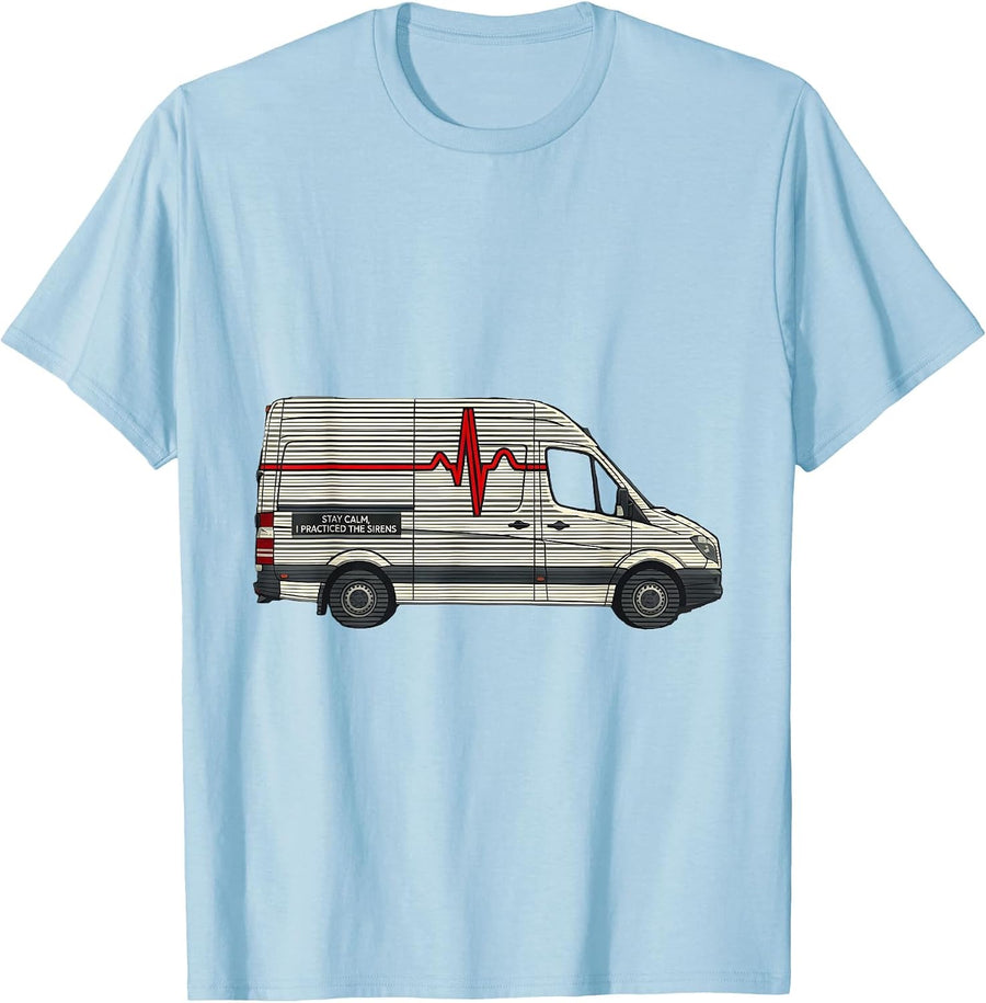 Men's Stay Calm I Practiced The Sirens Funny EMT Paramedic Dark T-Shirt - Baby Blue