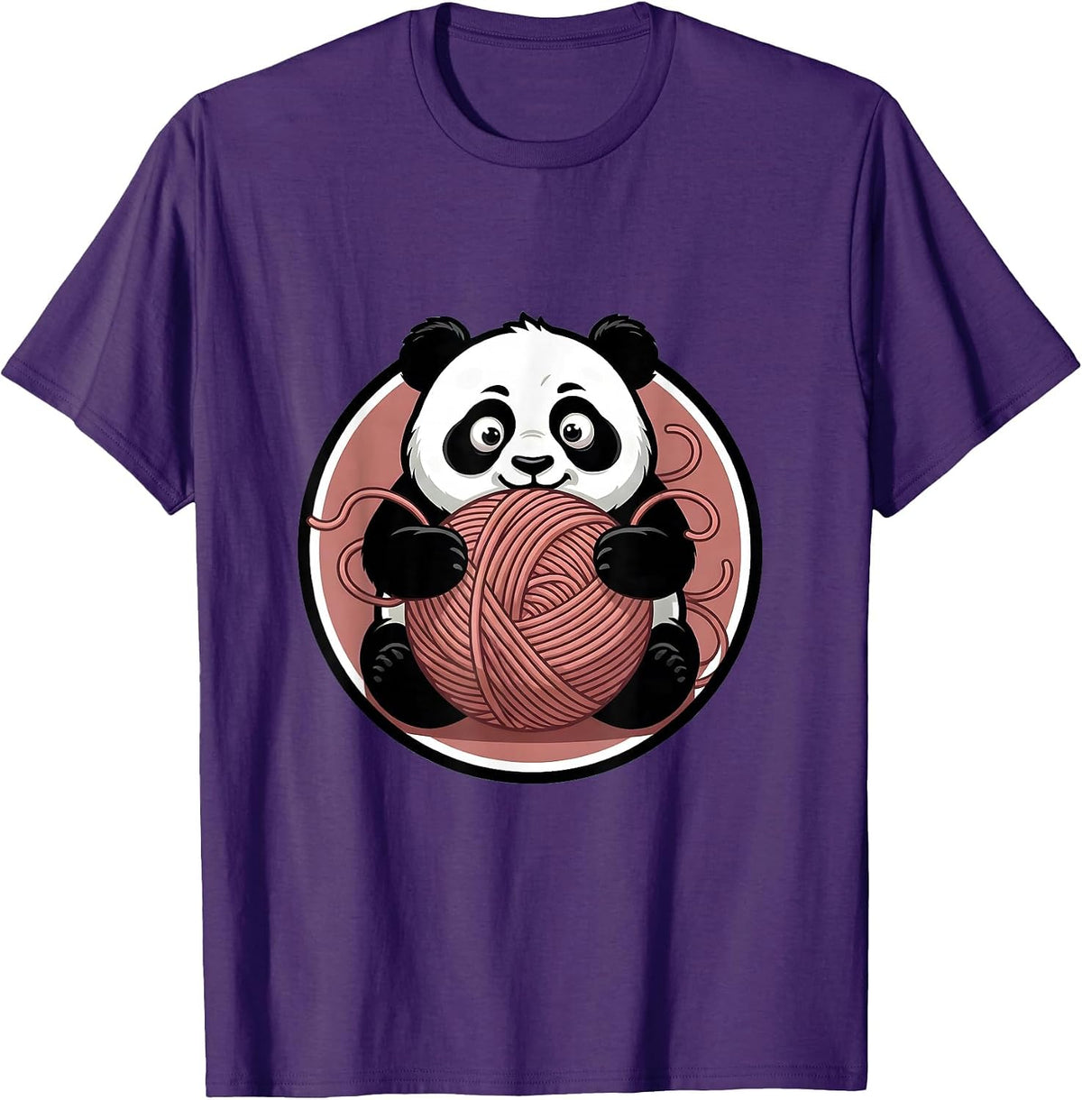 Men's Baby Panda Tangled in Yarn Cute Animal Design T-Shirt - Purple
