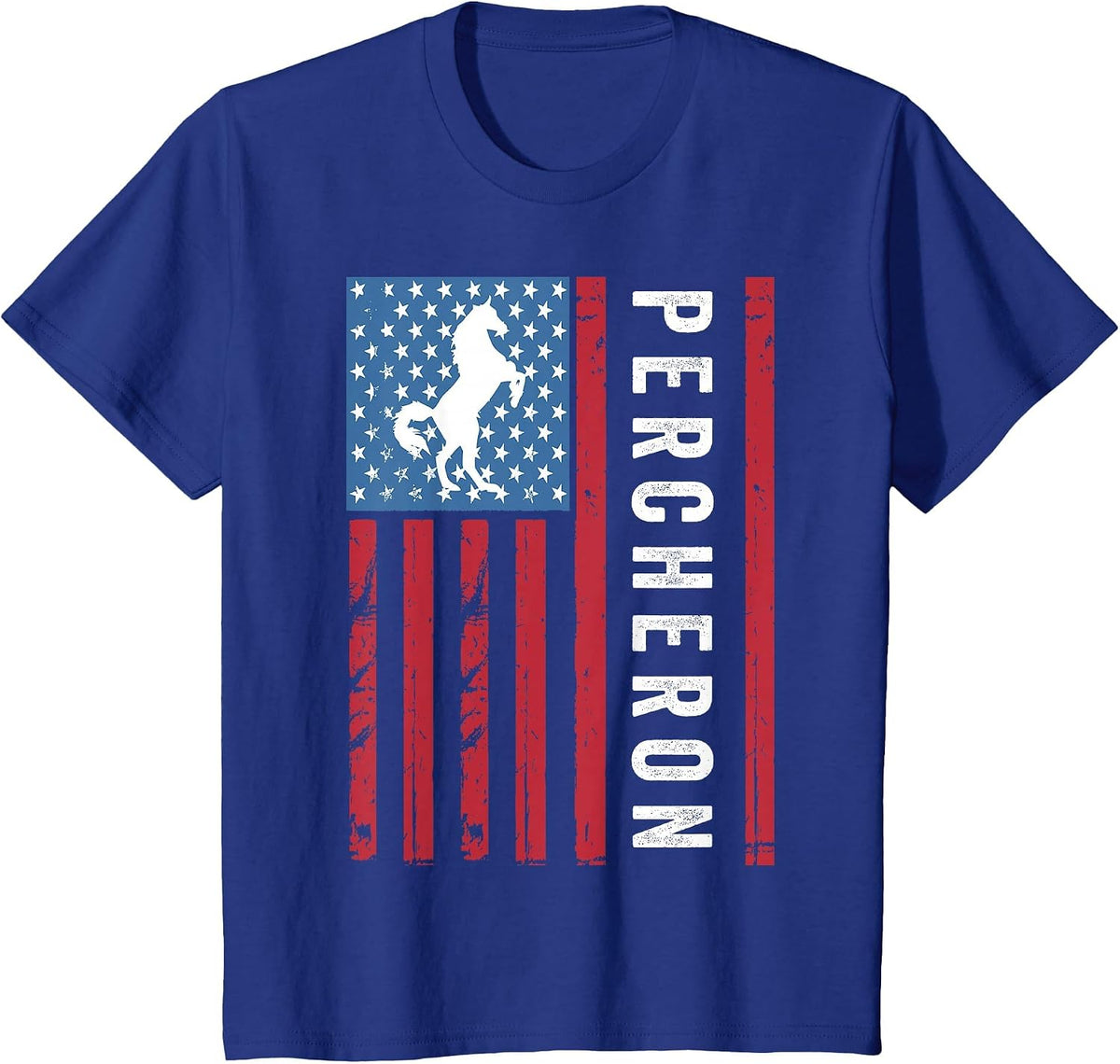 Percheron Horse with American Flag, Percheron Horse T-Shirt - Royal Blue
