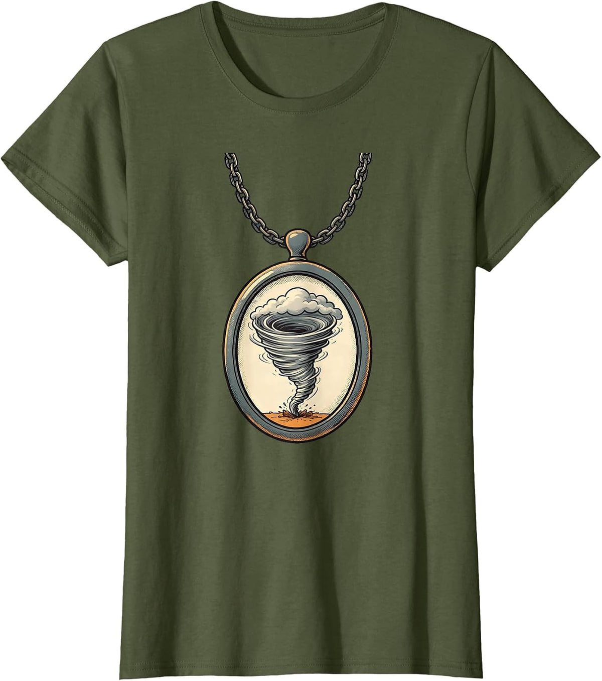 Women's Tornado Keepsake Portrait Storm Chaser Meteorology T-Shirt - Olive Green