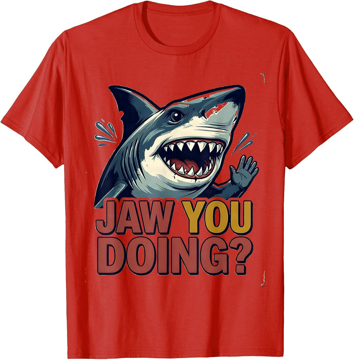 Men's Jaw You Doing? Vintage Funny Shark Lover Ocean Animal Humor T-Shirt - Red