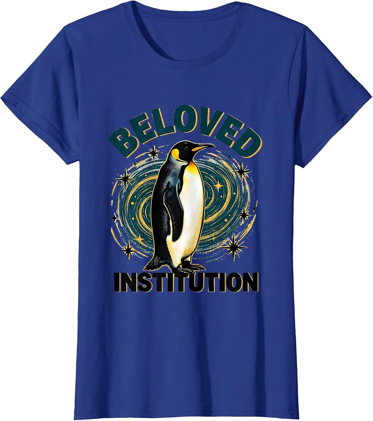 Women's Beloved Institution Penguin Van Gogh Starry Night Animal T-Shirt - Royal Blue