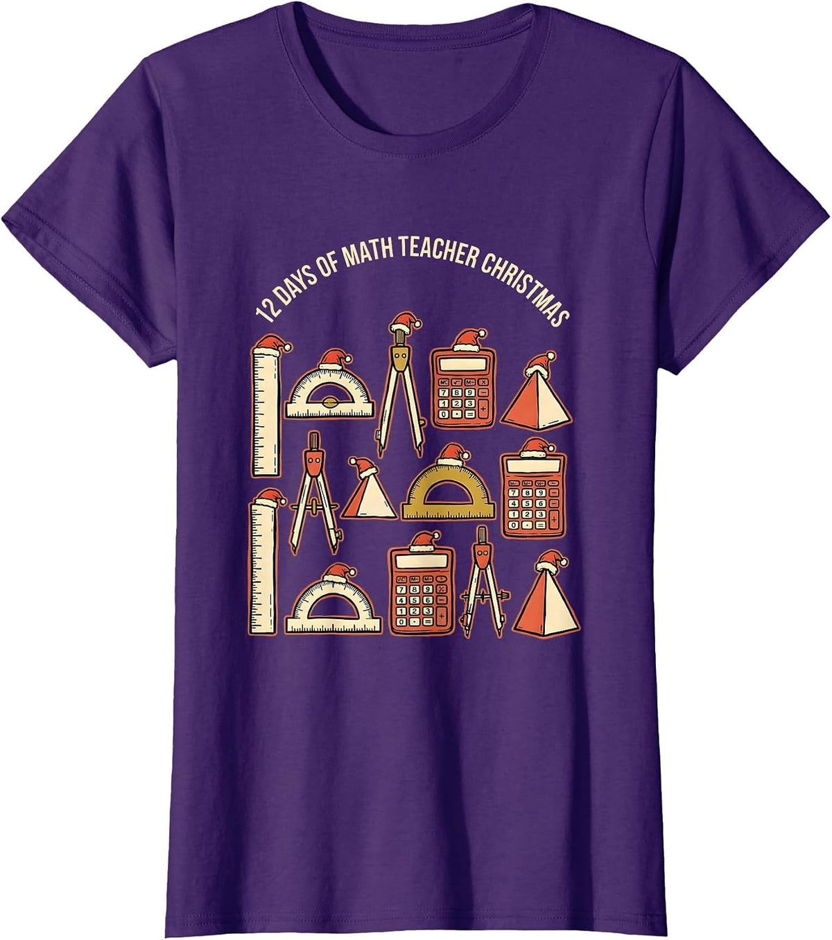 Women's 12 Days of Math Teacher Christmas Funny Math Teacher Gift T-Shirt - Purple
