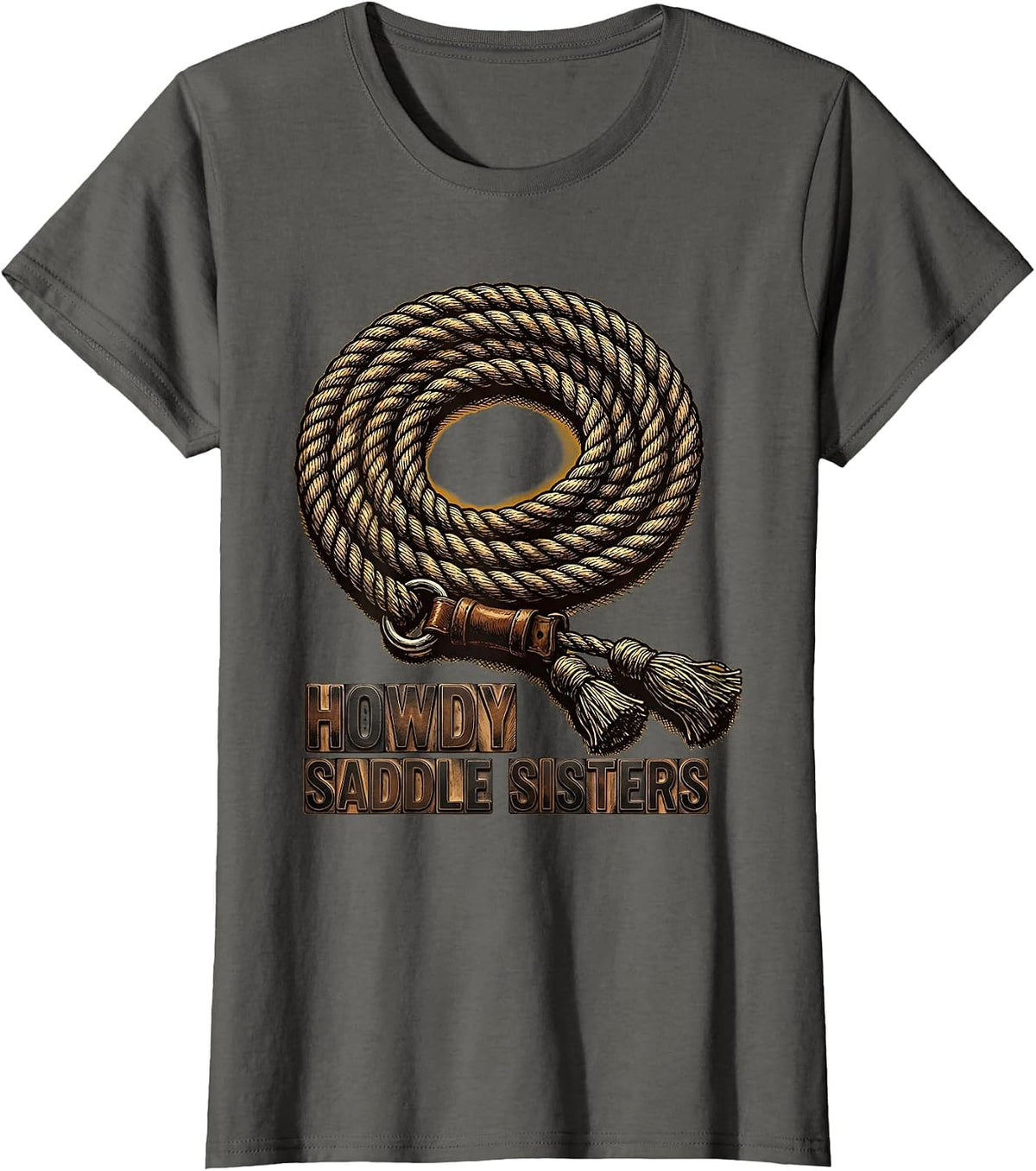 Women's Howdy, Saddle Sisters Western Cowgirl Rodeo Pride Humor T-Shirt - Asphalt Grey