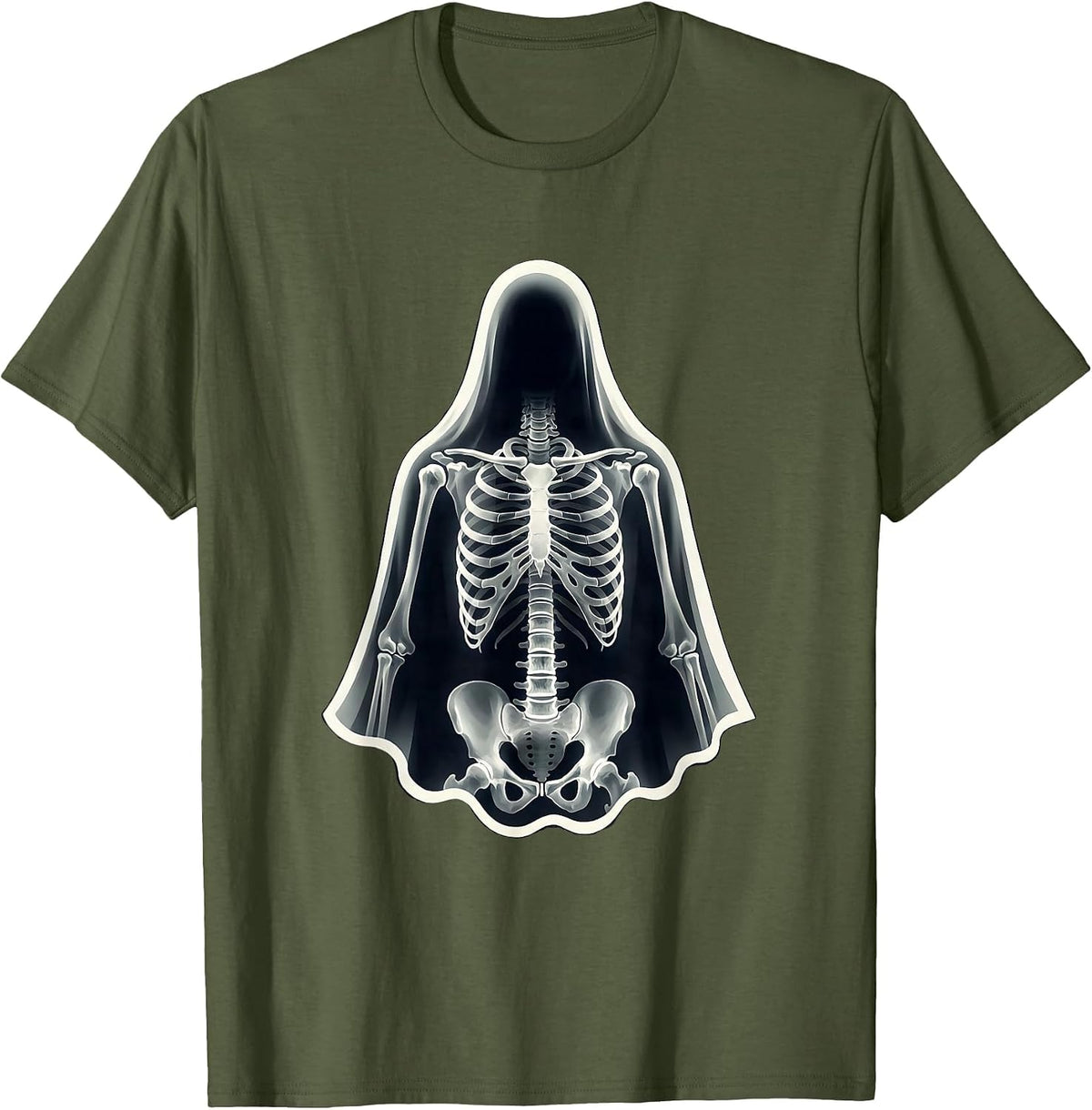 Sheeted Ghost Radiology Tech Halloween Workplace Humor T-Shirt - Olive Green