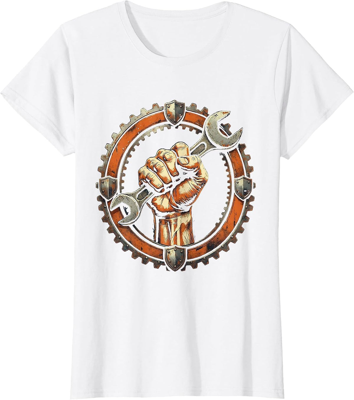 Women's Labor Day Muscular Fist Wrench Graphic T-Shirt - White