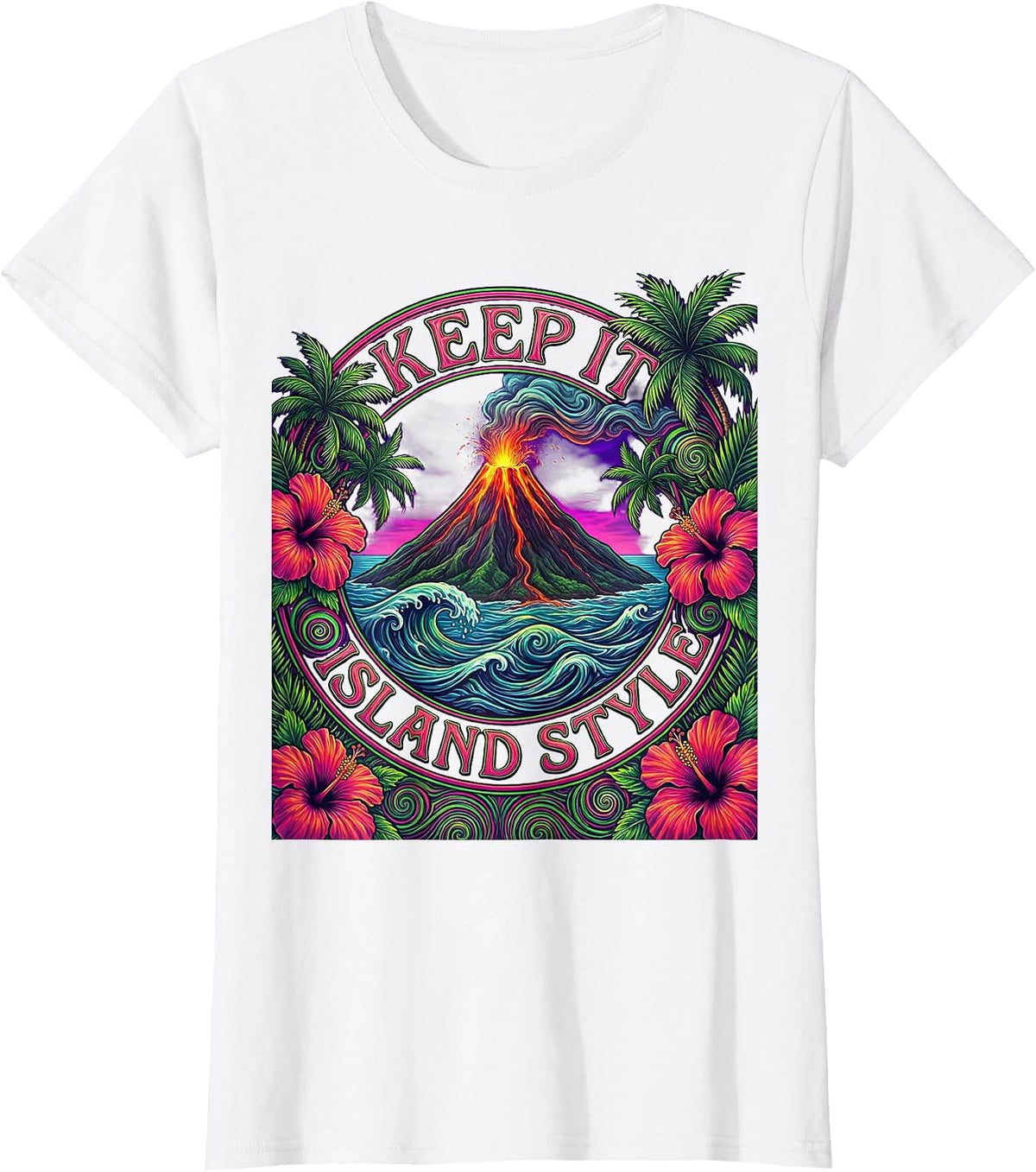 Keep It Island Style Hawaiian Graphic Design T-Shirt - White