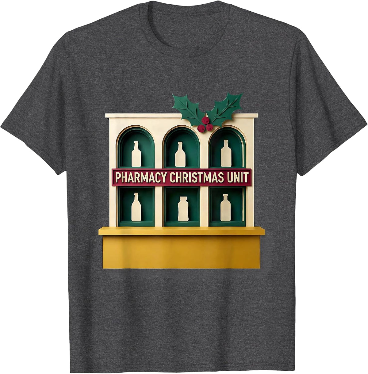 Pharmacy Christmas Unit Funny Pharmacy Tech Squad Holiday T-Shirt - Dark Heather Grey