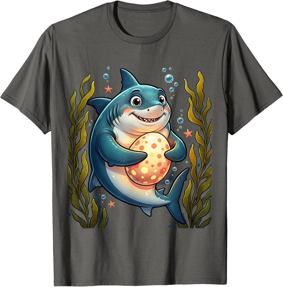 Mommy Shark Ocean Nursery Graphic Tee T-Shirt - Asphalt Grey