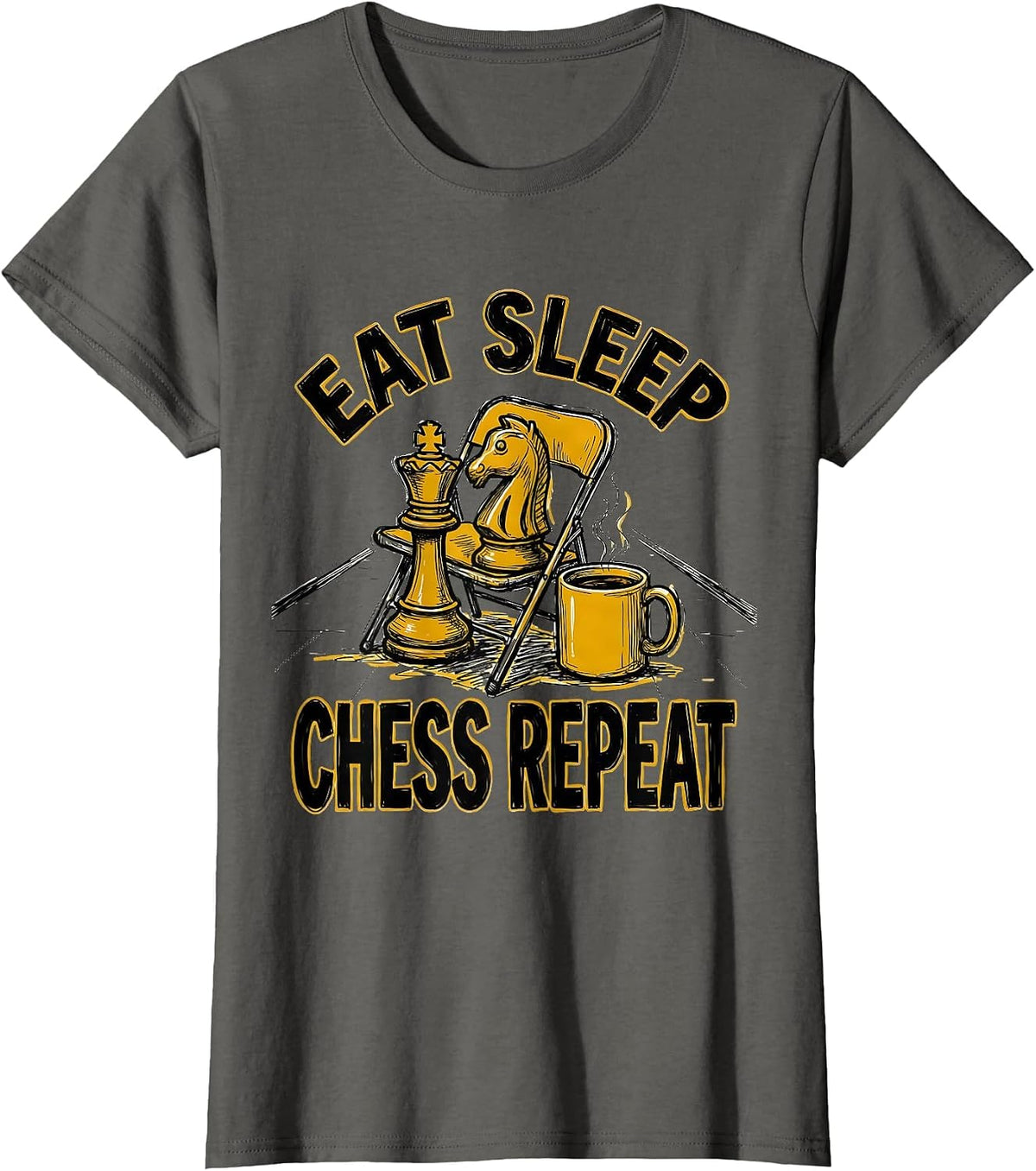 Women's Eat Sleep Chess Repeat Funny Chess Lover Gamer Humor T-Shirt - Asphalt Grey