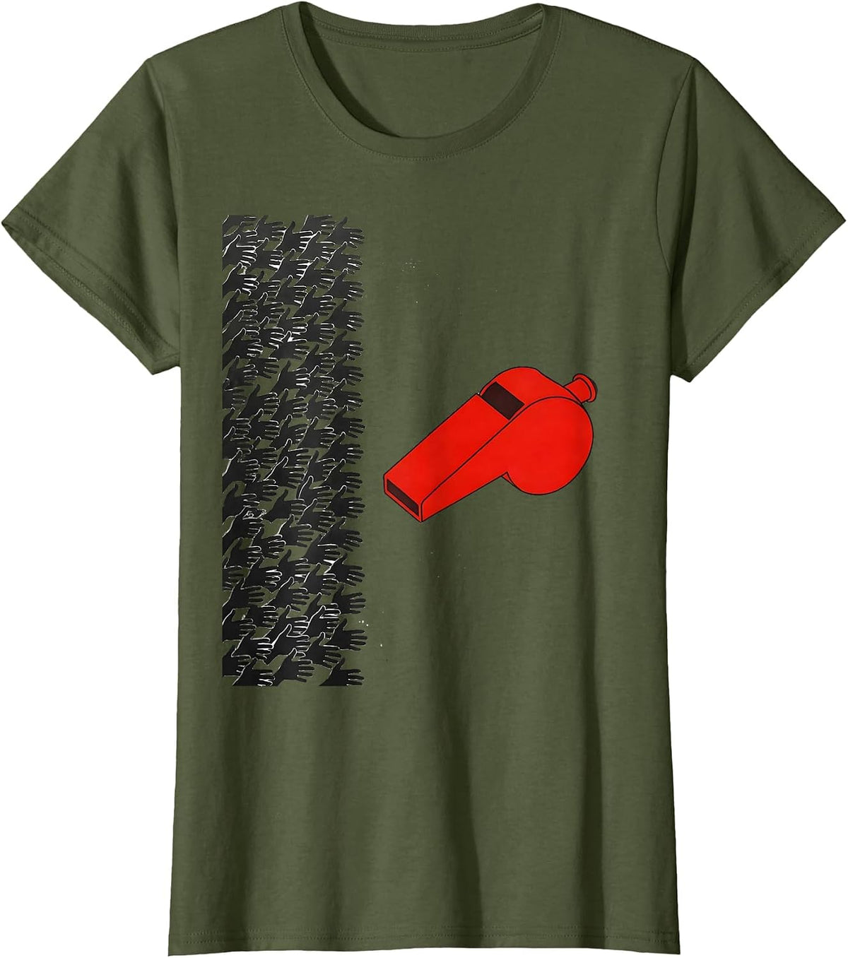 Women's Whistle And Hands Minimalist PE Teacher Back To School T-Shirt - Olive Green