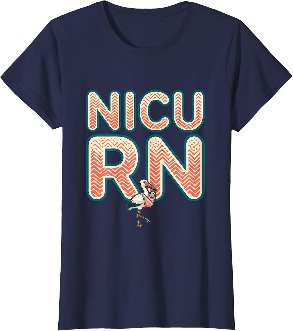 Women's NICU RN Cute Stork Neonatal Intensive Care Unit Nurse Gift T-Shirt - Navy Blue