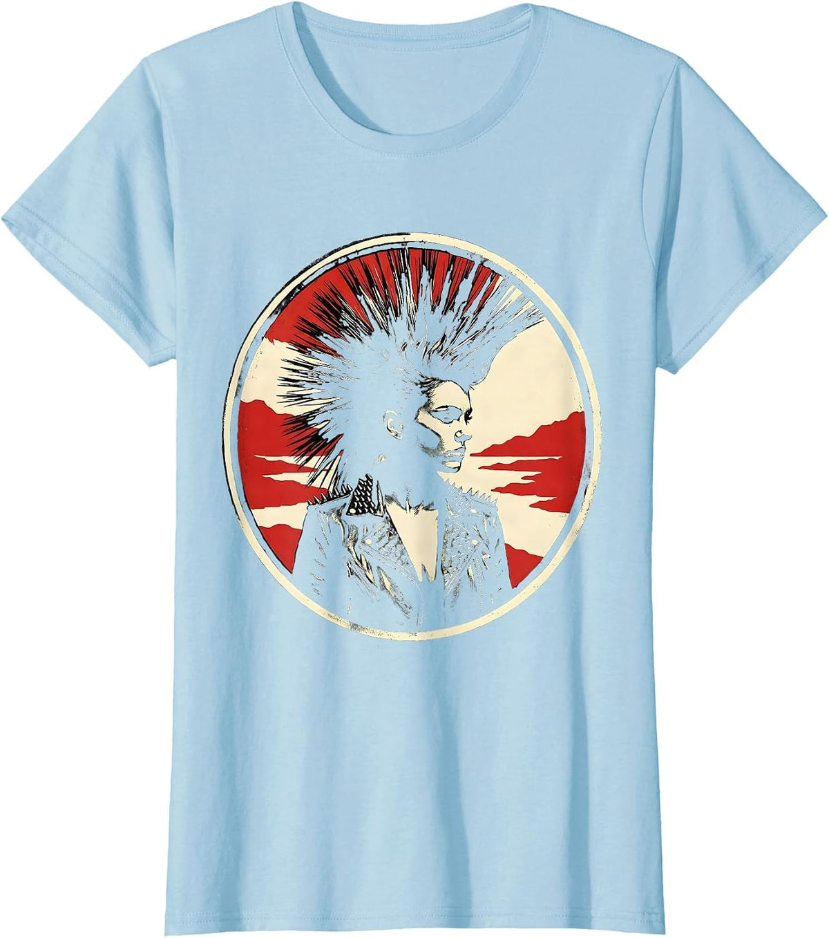 Punk Mohawk Leather Jacket Rebel Art Design T-Shirt - Baby Blue