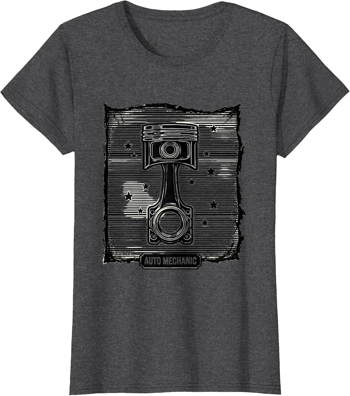 Women's Auto Mechanic Patriotic Flag Line Art Car Mechanic Gift T-Shirt - Dark Heather Grey