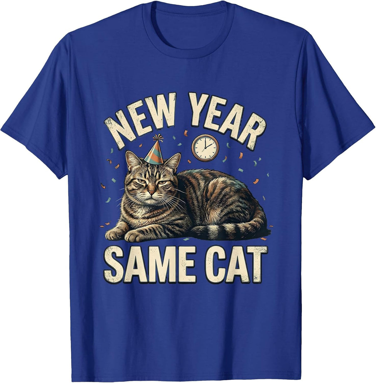 Men's New Year Same Cat Funny Distressed Cat Lover Humor T-Shirt - Royal Blue