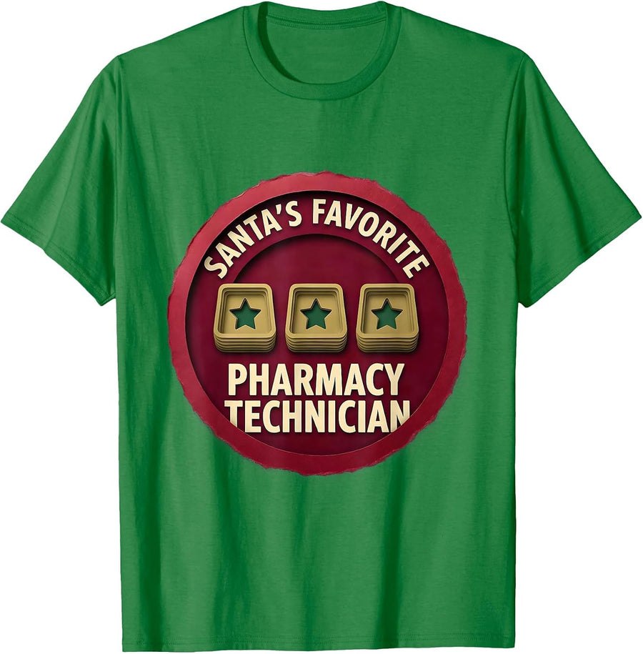 Men's Santa's Favorite Pharmacy Technician Funny Medical Tech T-Shirt - Kelly Green