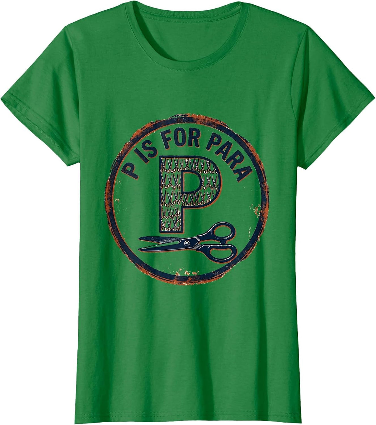 Women's P Is For Para Rubber Stamp Teacher Back To School T-Shirt - Kelly Green