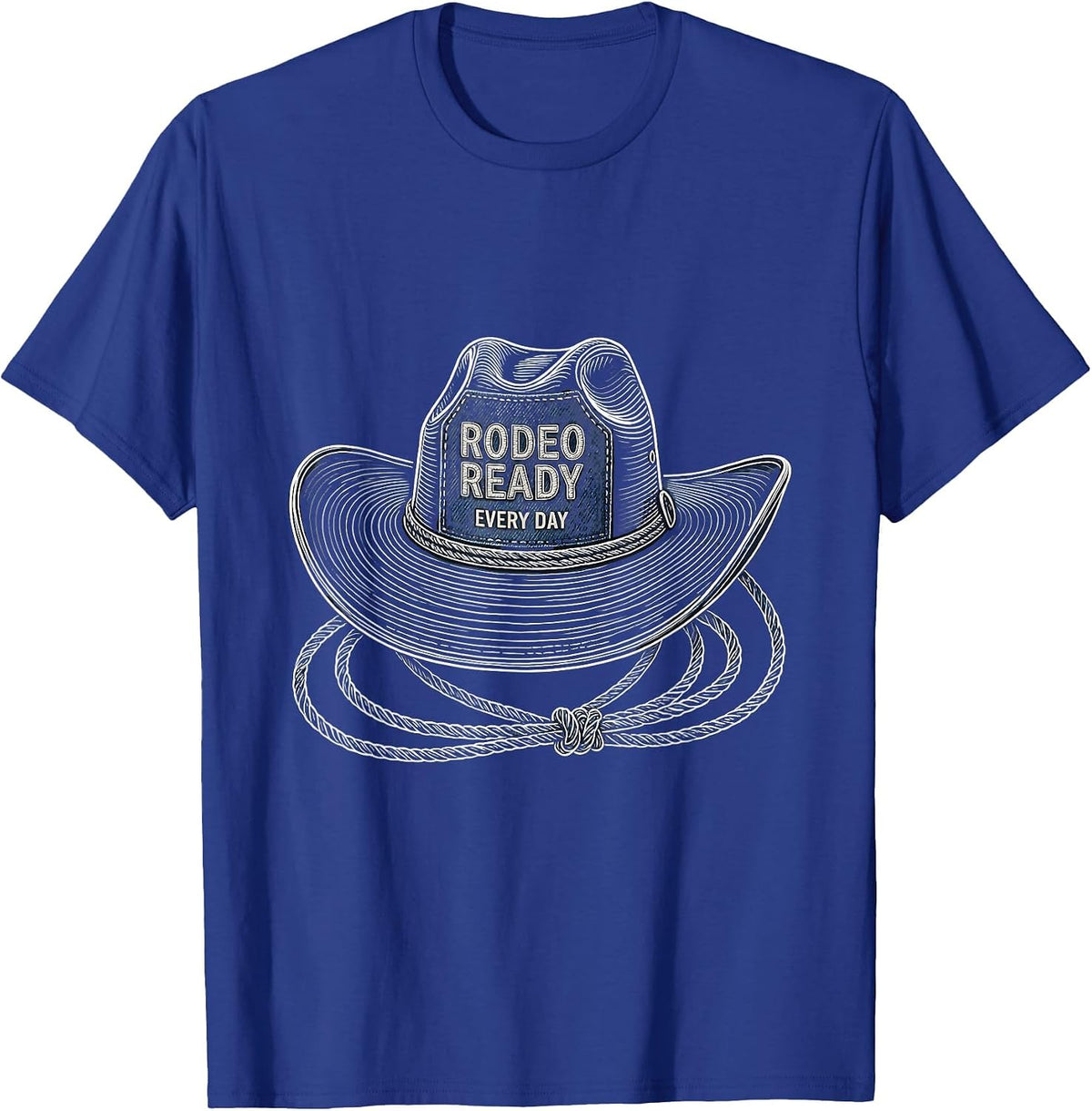 Rodeo Ready Every Day Denim Cowgirl Design T-Shirt - Royal Blue