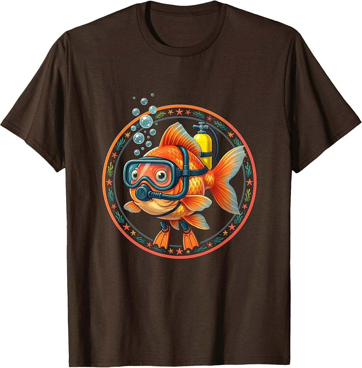 Goldfish Scuba Diver Funny Underwater Adventure T-Shirt - Brown