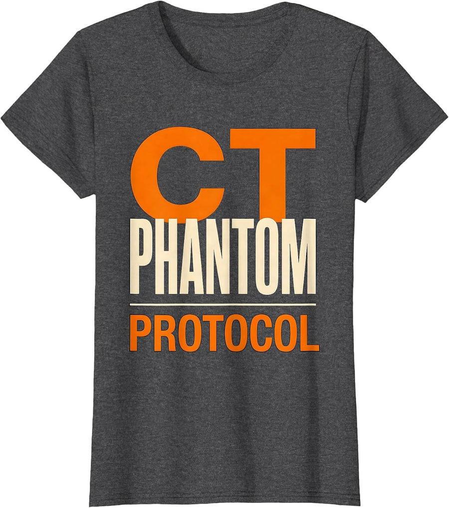 Women's CT Phantom Protocol Playful Halloween Radiology Tech Humor T-Shirt - Dark Heather Grey