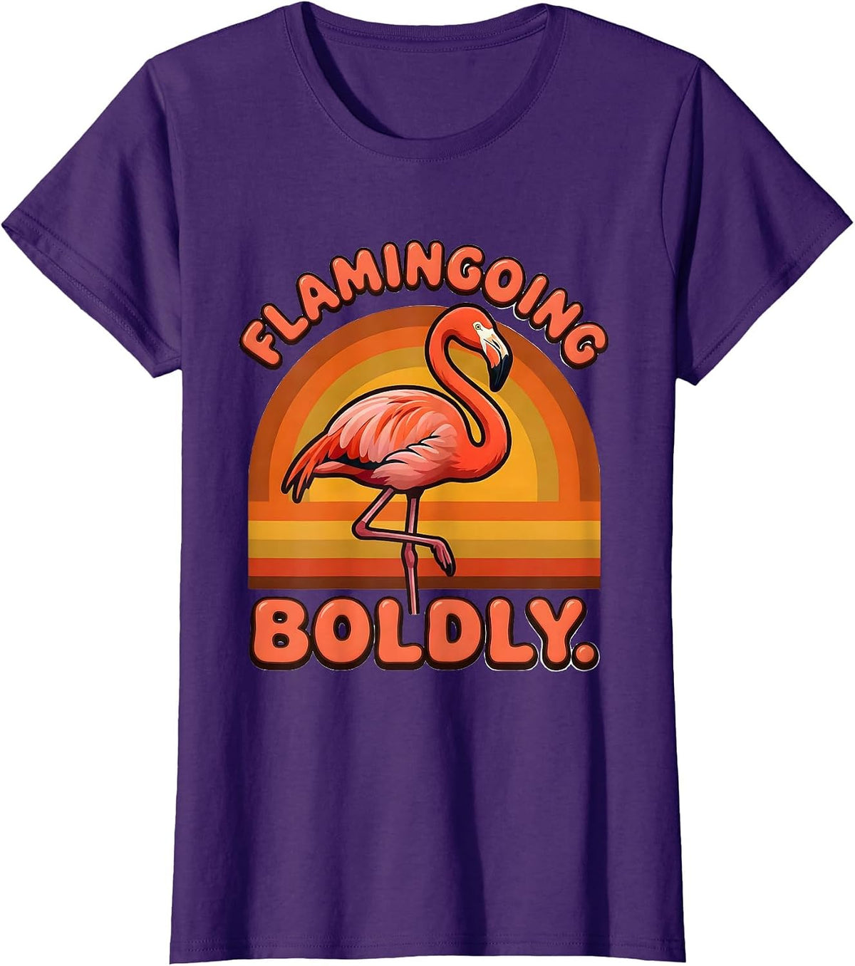 Women's Flamingoing Boldly Retro 70s Flamingo Novelty Humor T-Shirt - Purple