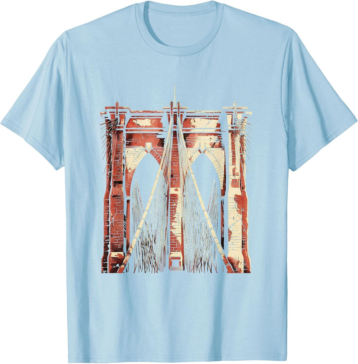 Men's Brooklyn Bridge Cables Morning Light Illustration T-Shirt - Baby Blue