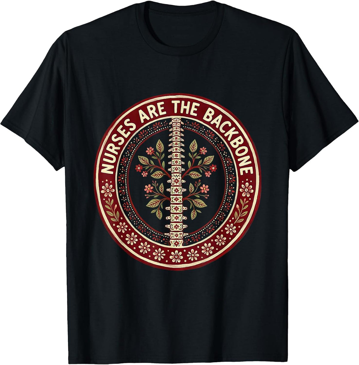 Men's Nurses Are The Backbone Healthcare Pride Design T-Shirt - Black