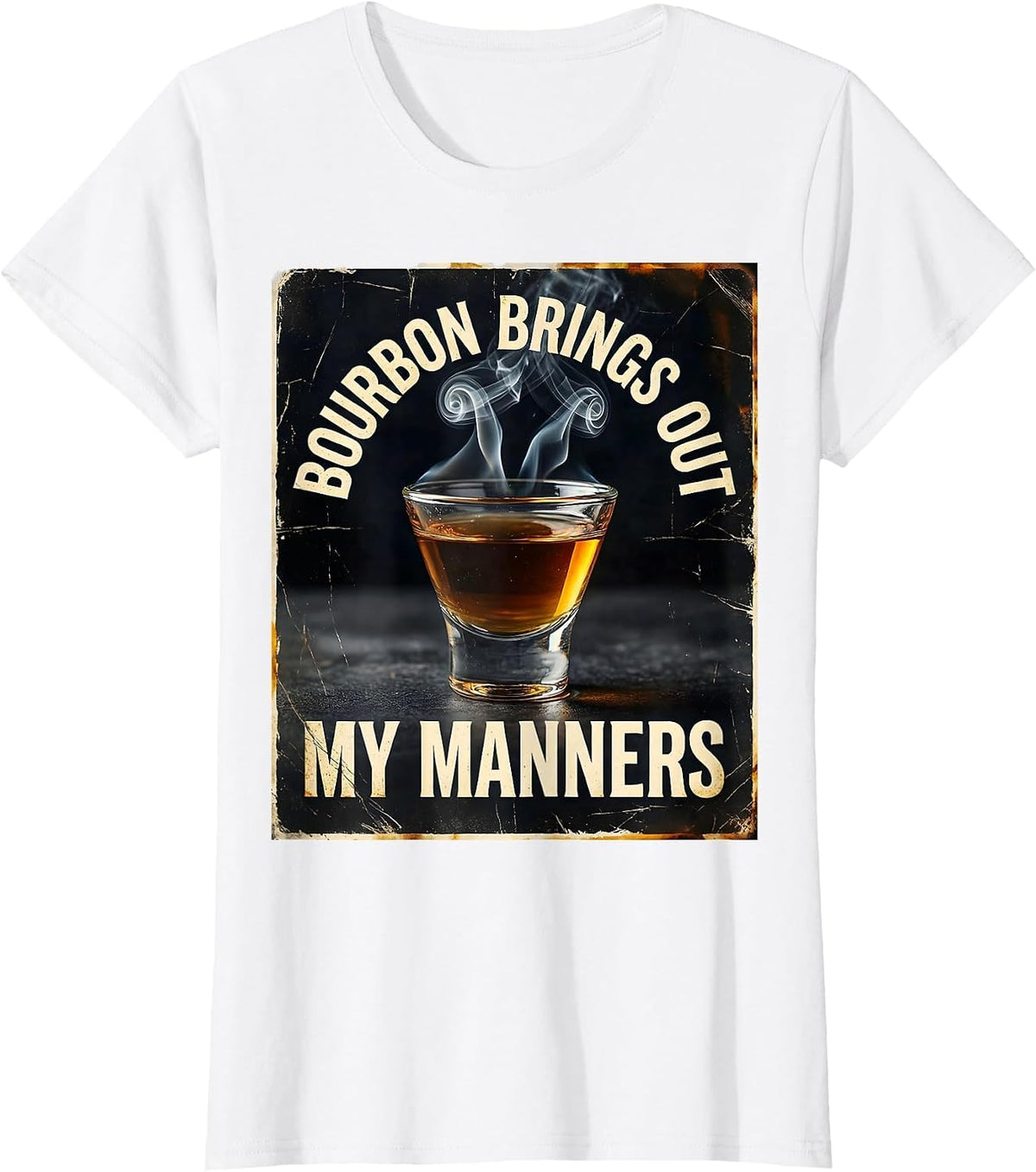 Bourbon Brings Out My Manners Distressed Funny Bourbon Lover T-Shirt - White