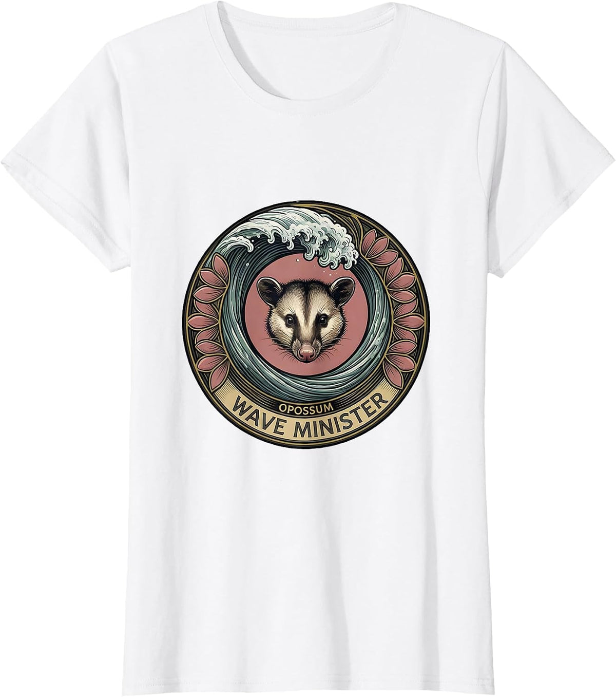 Women's Opossum Wave Minister Art Nouveau Animal Lover Humor T-Shirt - White