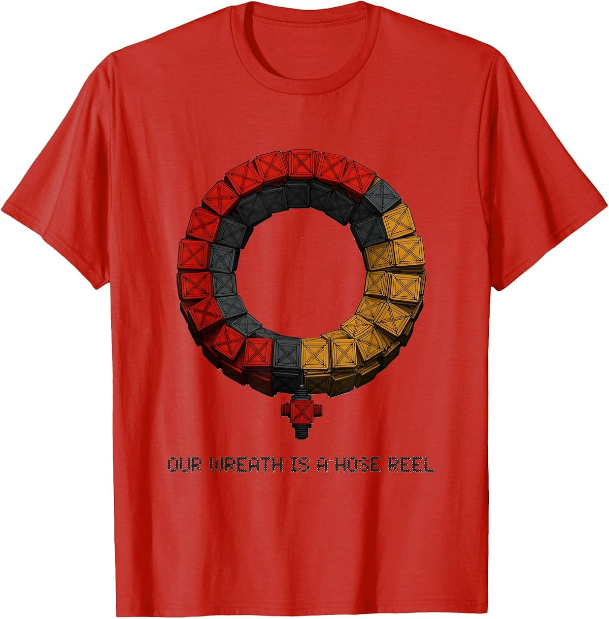 Men's Our Wreath Is A Hose Reel Funny Firefighter Humor Christmas T-Shirt - Red