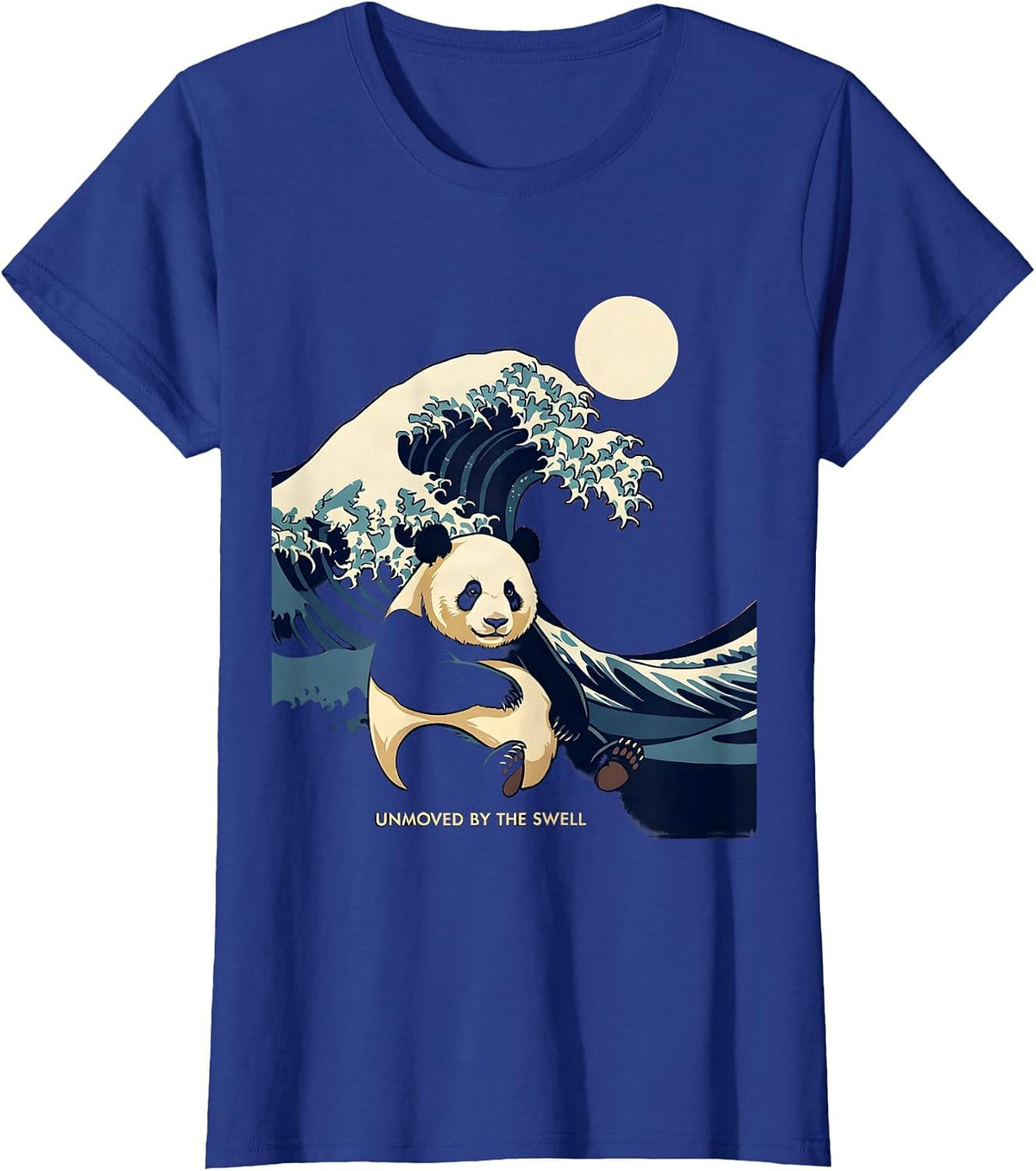 Women's Unmoved By The Swell Flat Vector Japanese Art Panda Surfing T-Shirt - Royal Blue