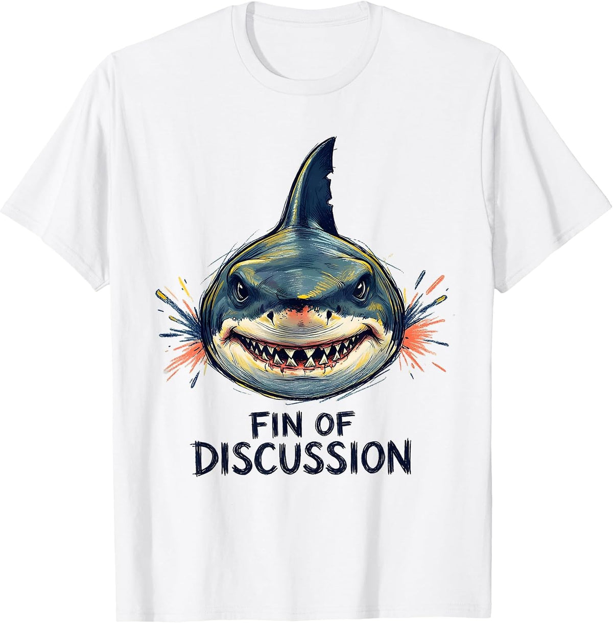 Men's Fin Of Discussion Funny Shark Lover Ocean Animal Humor T-Shirt - White