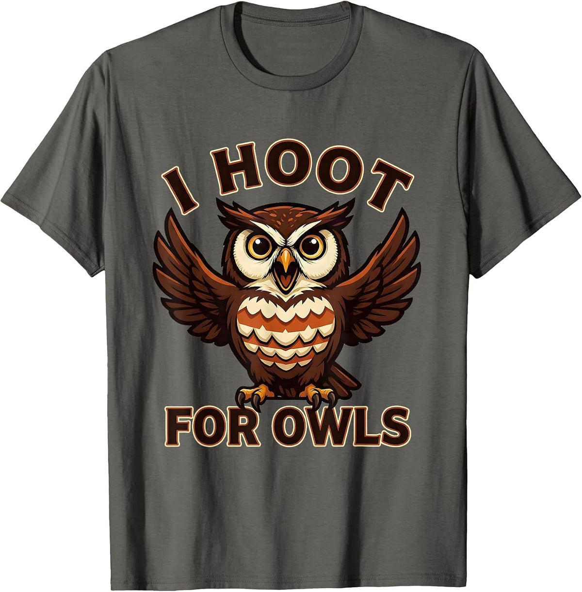 I Hoot For Owls Funny Owl Lover Birdwatcher Mascot Logo T-Shirt - Asphalt Grey