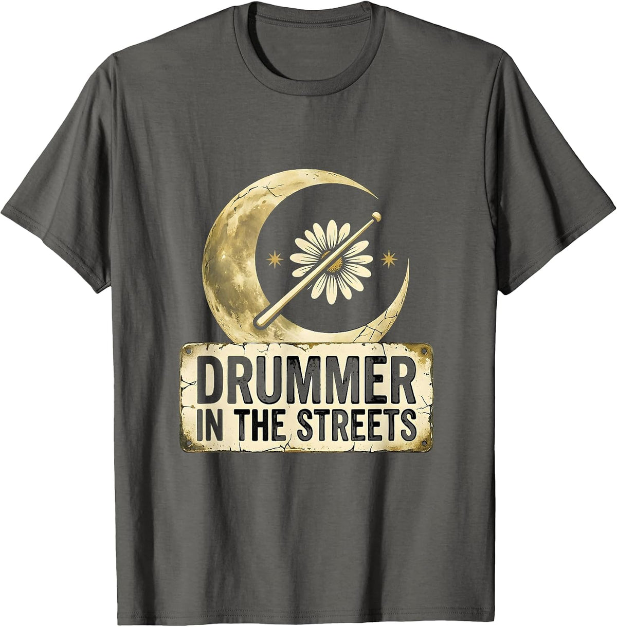 Drummer in the Streets Bold Music Design T-Shirt - Asphalt Grey