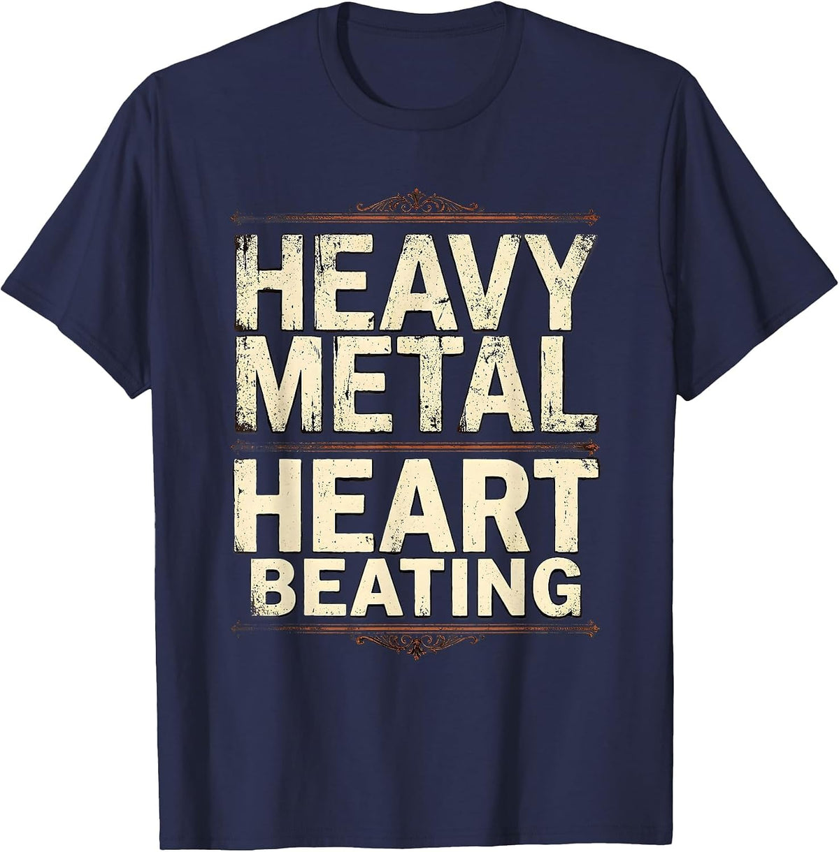 Heavy Metal Heart Beating Rock Women Design T-Shirt - Navy Blue