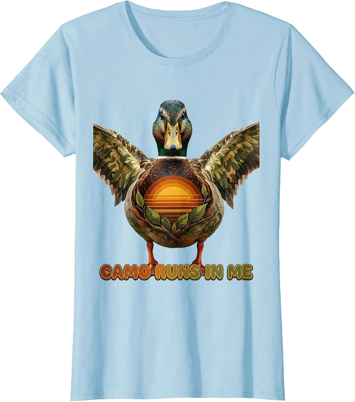 Camo Runs In Me Duck Hunting Design T-Shirt - Baby Blue
