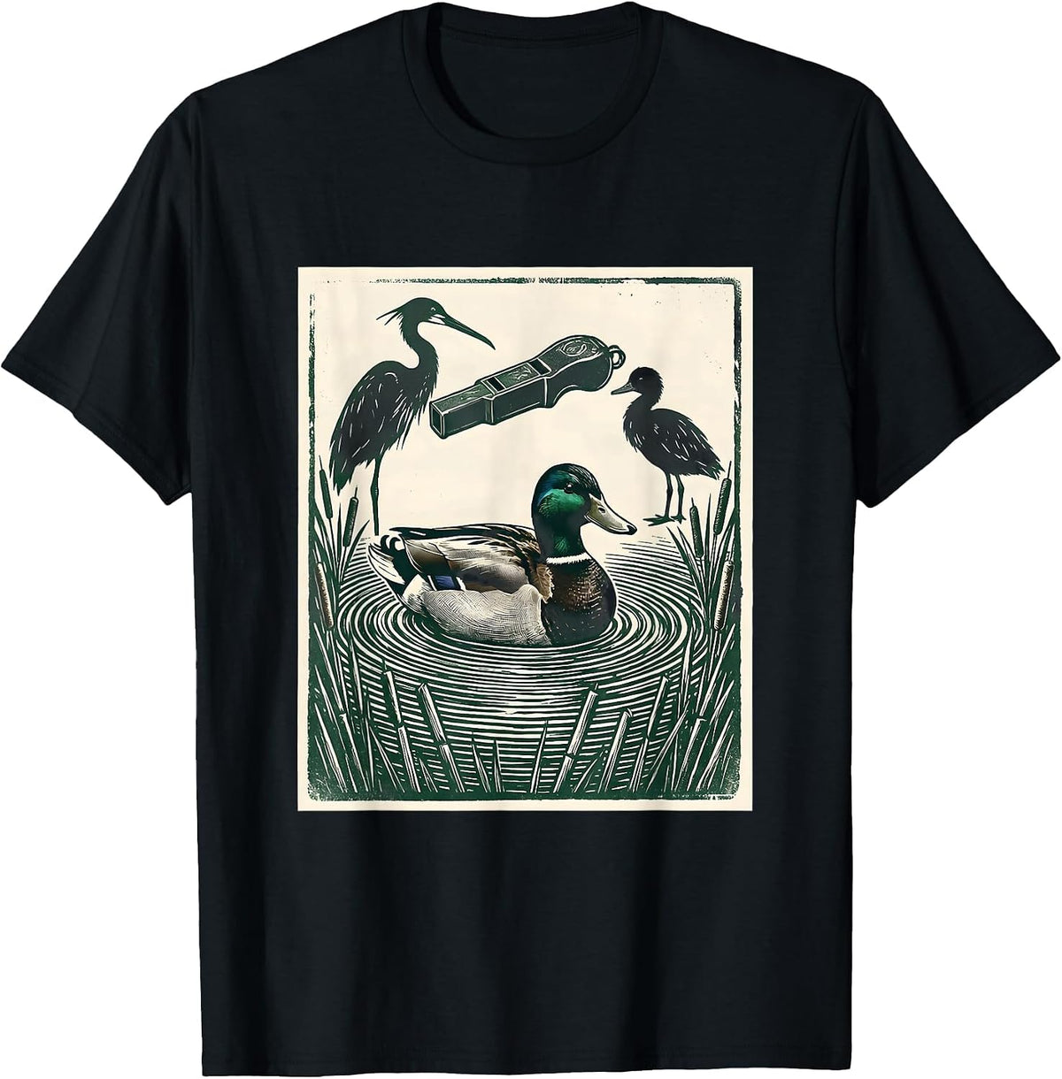 Men's Duck Call Bridge Rubber Stamp Duck Hunter Dad Gift T-Shirt - Black