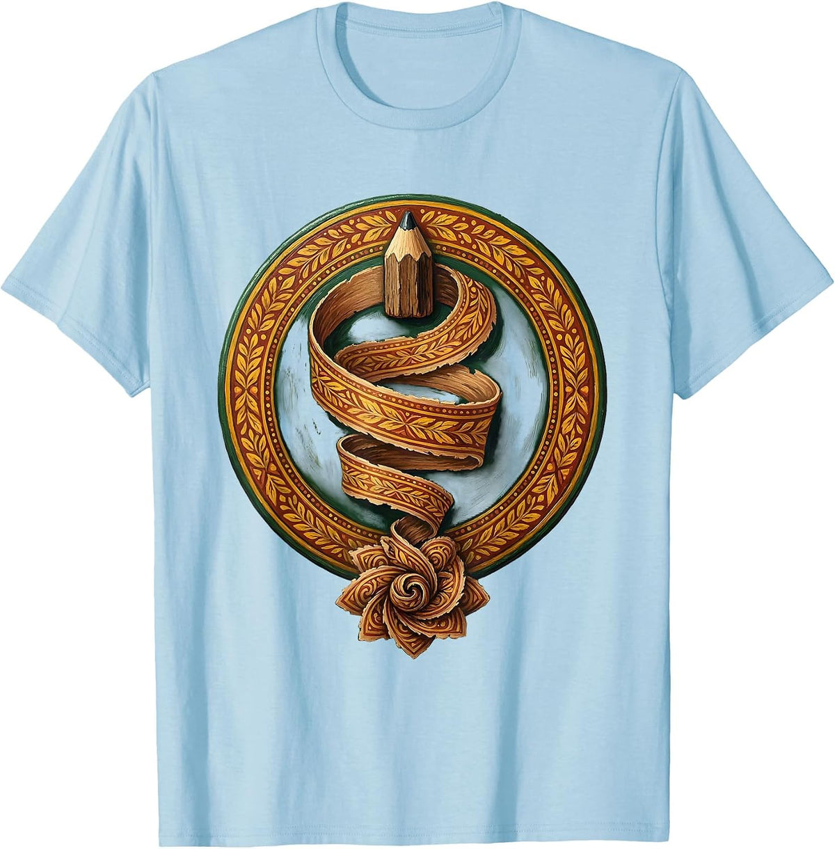 Men's Teacher Pencil Sharpener Ribbon Curl Graphic Tee T-Shirt - Baby Blue