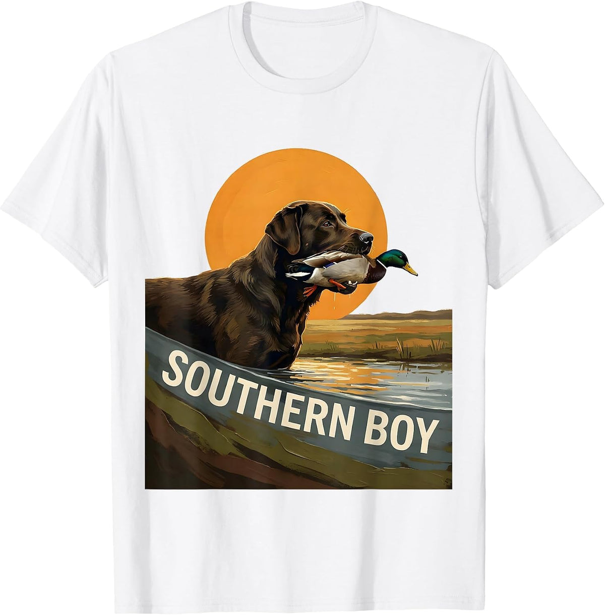 Southern Boy Vintage Labrador Duck Hunting Rural Heritage T-Shirt - White